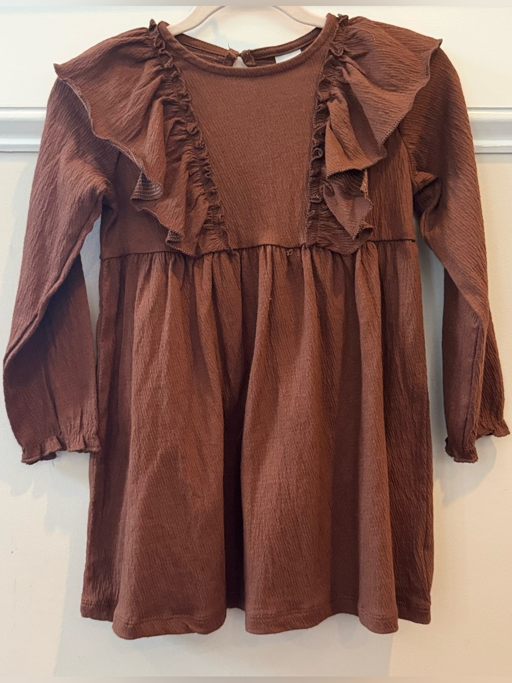 H&M Girls 3T Chocolate Brown Ruffle Long Sleeve Fall Dress NWT